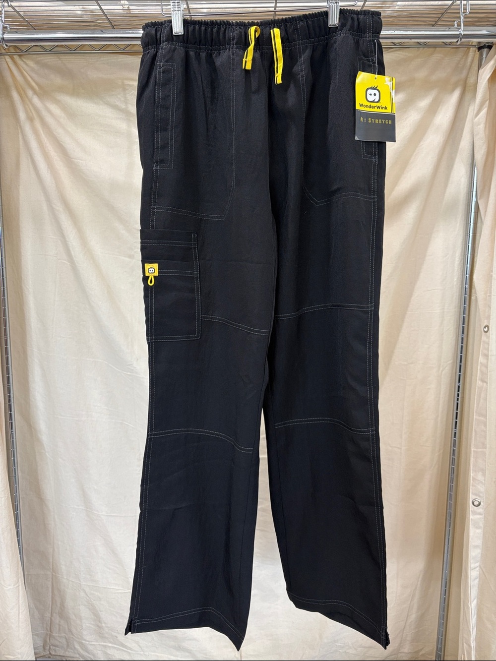 WonderWink Black Straight-Leg Scrub Pants with Yellow Accents